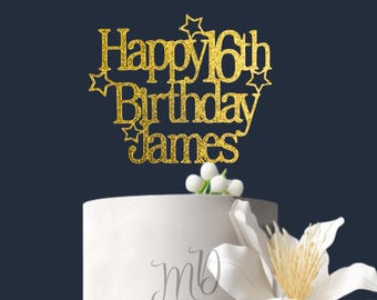 Custom Glitter Birthday Cake Topper, Name & Age, Party Decor
