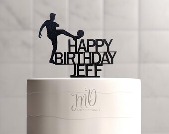 Personalized Glitter Soccer Cake Topper, Sports Birthday Decor