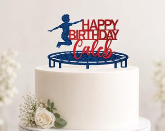 Trampoline Cake Topper, Custom Birthday Cake Topper, Boy Jumping on Trampoline, Name Birthday Cake Decoration, Kids Birthday Party