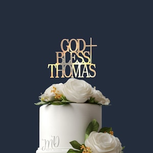 Personalized God Bless Cake Topper - Baptism Party Decor