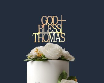Personalized God Bless Cake Topper - Baptism Party Decor