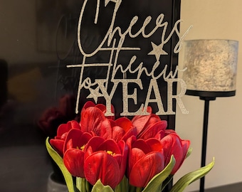 Glitter Cheers to the New Year Cake Topper, Party Decoration