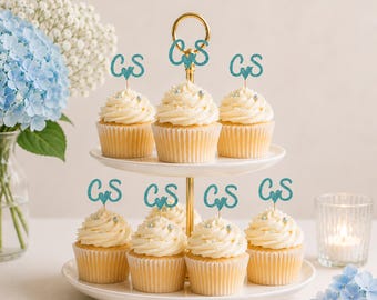 Personalized Initial Cupcake Toppers, Custom Initials , Wedding Cupcake Toppers, Engagement Cupcake Picks, Bridal Shower Decorations