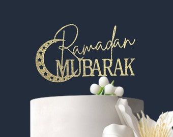 Ramadan Mubarak Cake Topper, Metallic Gold Cardstock Decoration