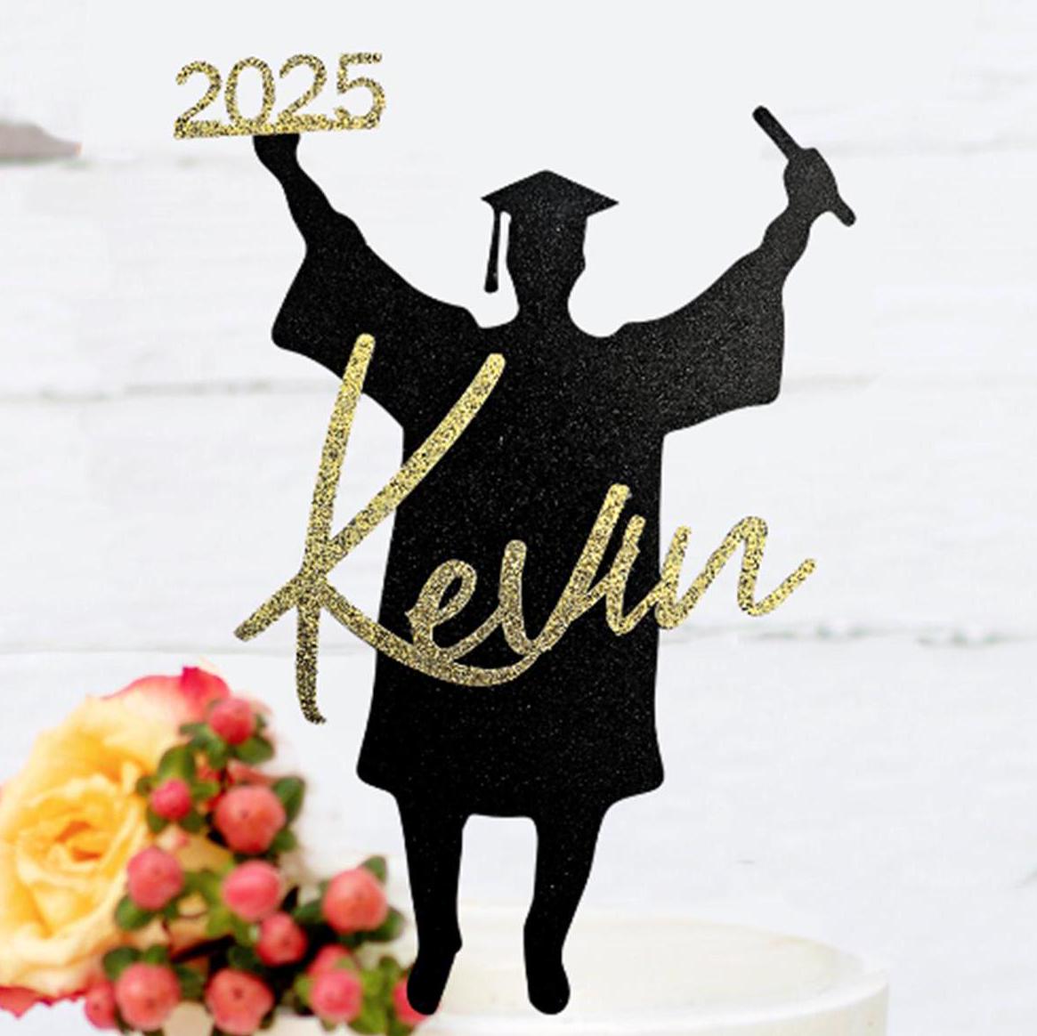 Katchon Glitter Graduation Cake Topper - 6.5 Inch 'Congrats Grad' Gold Decor For Class Of 2024 Parties - View #8