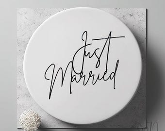 Charm pour gâteau Just Married : décoration pour gâteau de mariage en papier cartonné miroir noir