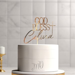 God Bless Cake Topper, Custom Baptism Cake Decoration