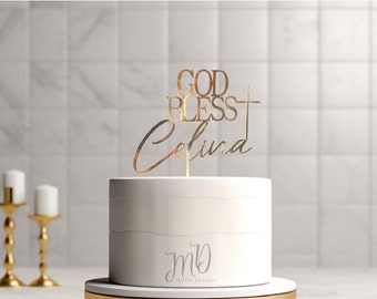 God Bless Cake Topper Baptism Custom Cake Topper God Bless Name Party Decor