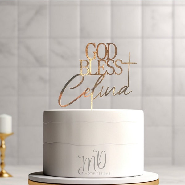 God Bless Cake Topper Baptism Custom Cake Topper God Bless Name Party Decor