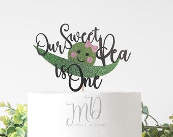 Sweet Pea First Birthday Cake Topper, Glitter Cardstock