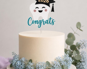 Dental Graduation Cake Topper, Tooth Congrats Party Decor, Glitter Cardstock (2026)