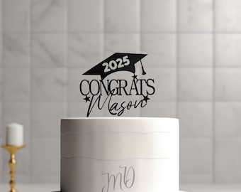 Custom Name Graduation Cake Topper, Glitter Cardstock