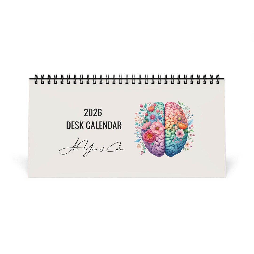 Desktop Calendar, 2026 Mental Health Desk Calendar, Floral Brain Art ...