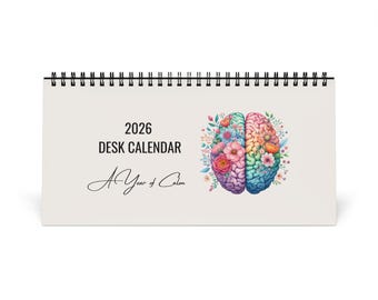 Desktop Calendar, 2026 Mental Health Desk Calendar, Floral Brain Art, Mindfulness & Self Care Calendar, Therapist Office Gift.