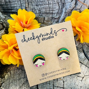 Virgen de Guadalupe Stud Earrings: Hand-Drawn Latina Earrings Set