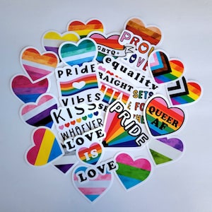 Pride Sticker Pack, LGBTQ Sticker Pack, Rainbow Stickers, Pride Laptop Stickers, Rainbow Theme Decals, Pride Hearts, Pride Month Gift