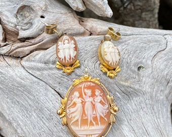 Vintage Van Dell gold filled shell cameo jewelry set