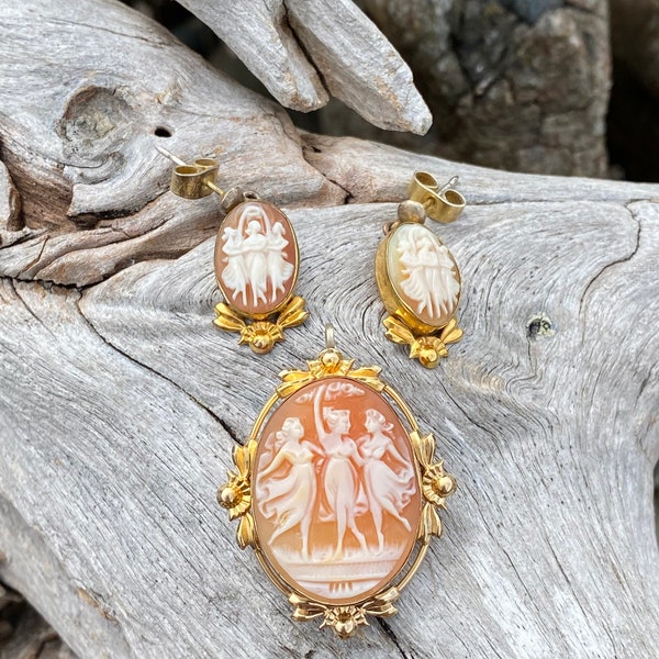 Vintage Van Dell gold filled shell cameo jewelry set