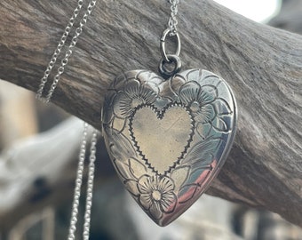 médaillon coeur vintage en argent sterling