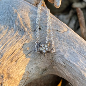 Vintage silver tone star slider necklace