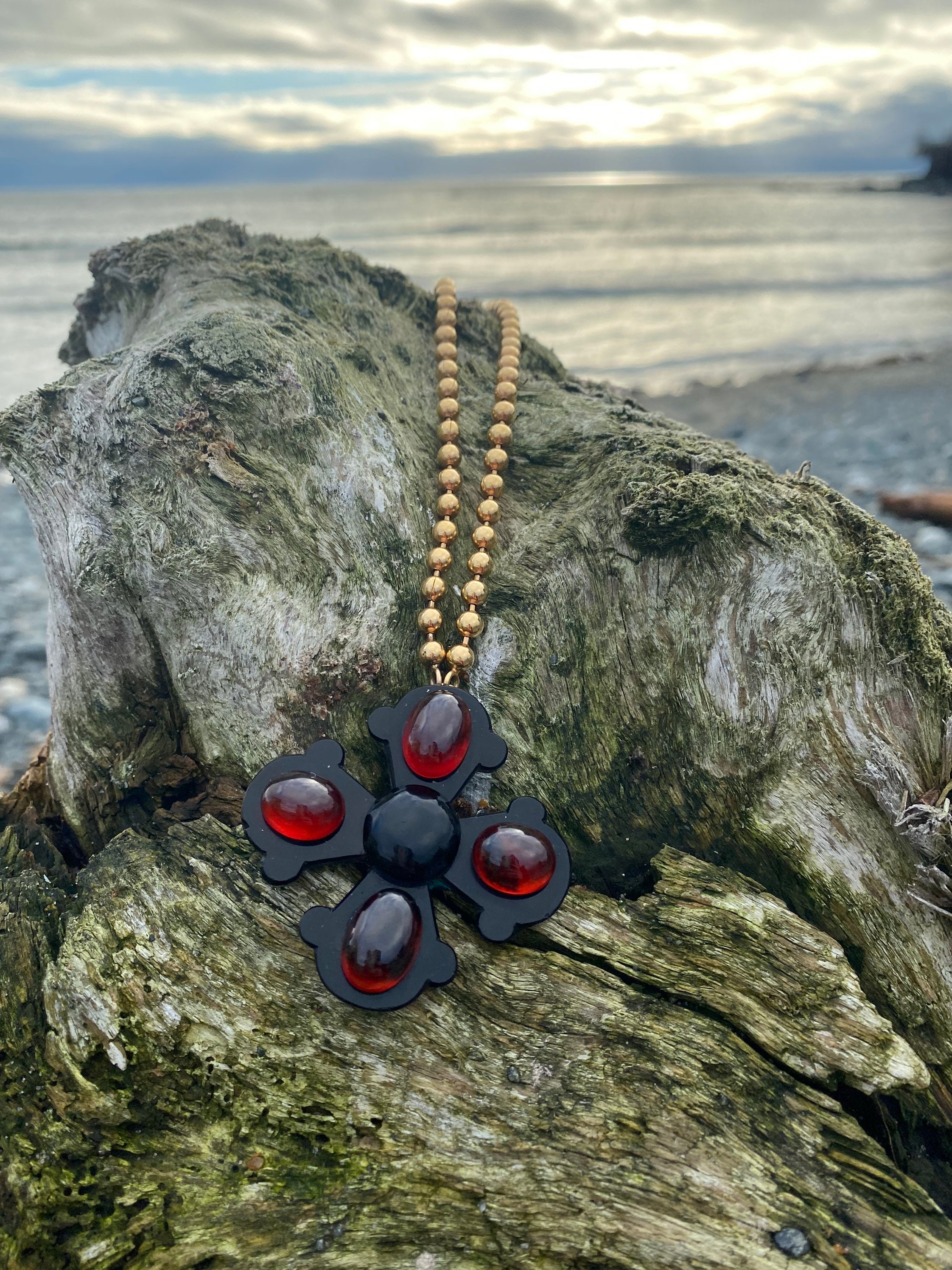 Necklace Handbag - Black, Garnet Handle