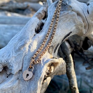 Antique gold filled bracelet with gold filled heart padlock charm