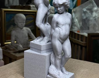 3D Statue, reproduction of the original marble sculpture "Begone!" - marble color