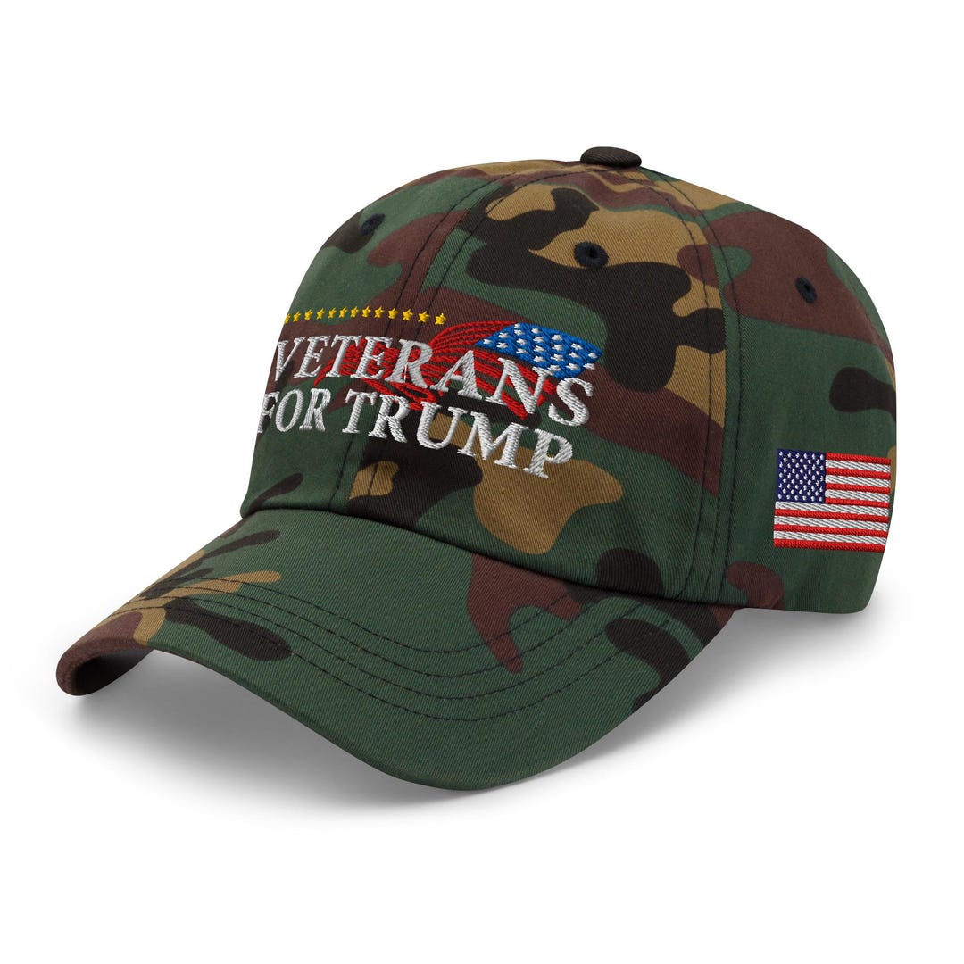 Veterans For Trump 2024 Embroidered Military Hat - Olive Green 100% Cotton Adjustable Cap 4 thumbnail image
