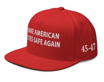 Gorra "Hagamos que las ciudades estadounidenses sean seguras de nuevo" - Gorra de sarga de algodón con el logo de Trump 45-47 - COLECCIÓN RAF