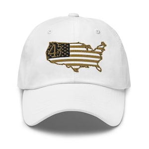 White 45 47 hat for supporters of US President Trump with flag, embroidery hat cap - RAF COLLECTION