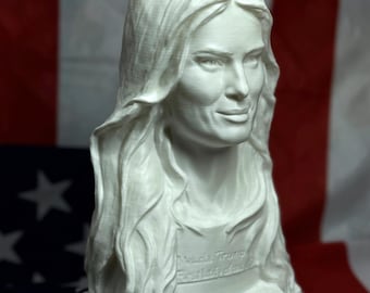 3D Printed Melania Trump Bust, Sculpture: White Satin Color Souvenir