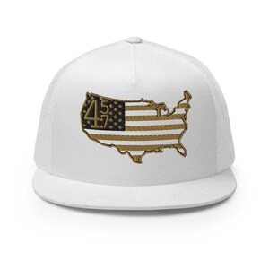 Cap White 45 47 hat for supporters of US President Trump with flag, embroidery hat - RAF COLLECTION