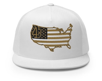 US President Trump 45 47  white fan Hat: Embroidered Trucker Cap - RAF COLLECTION