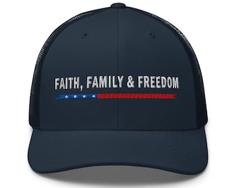 Patriotic pro-Trump, pro-Charlie Kirk and pro-Turning Point hat: Faith, Family & Freedom - RAF COLLECTION