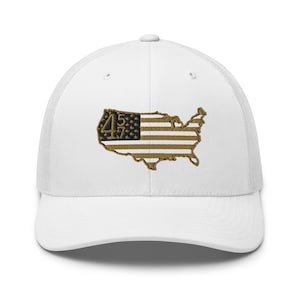 White 45 47 hat for supporters of US President Trump with flag, embroidery cap hat - RAF COLLECTION