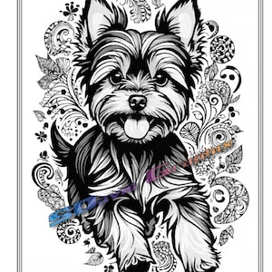 Printable Coloring Pages - 40 Zentangle Style Yorkies - Instant ...