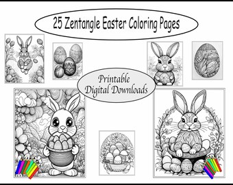 Páginas para colorear imprimibles - 26 páginas para colorear con temática de Pascua Zentangle - Descarga instantánea
