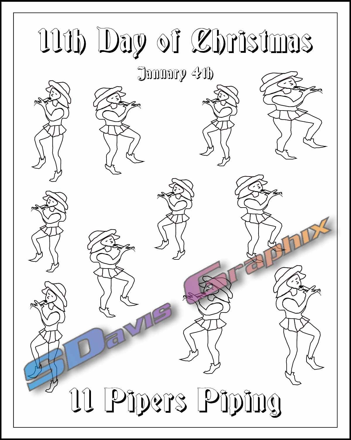 Eleven Pipers Piping Coloring Pages