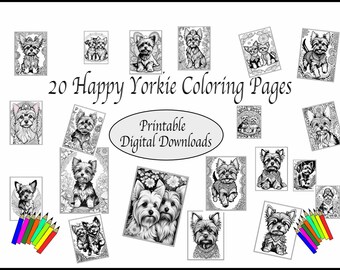 Páginas para colorear imprimibles - 20 Yorkies estilo Zentangle - Descarga instantánea