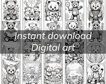 20 páginas para colorear de ositos de peluche estilo zentangle - Páginas para colorear de descarga digital