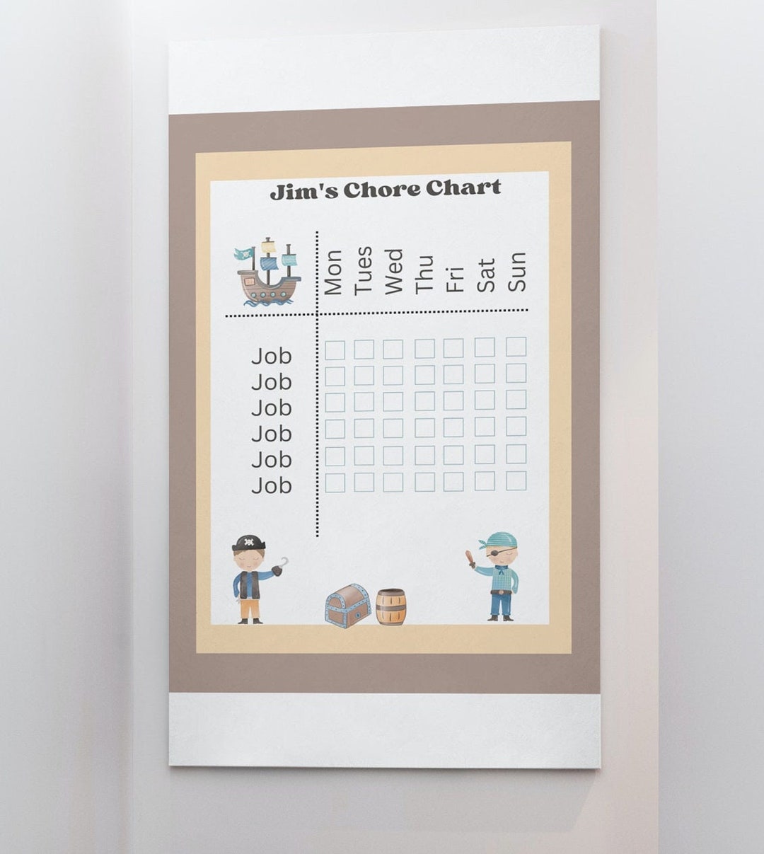 Personalised Editable Chores Chart Jobs List Pirate Rewards Table for