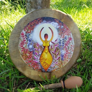 Handpainted Chamanic Drum with Bag and Beater, with handmade paintig &quot;Sacred Feminine&quot;, soul drum, shamanic drum made of cowhide