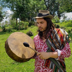 Tambor chamánico with bolsa y mazo, tambor chamánico, tambor soul, tambor de marco, tambor chamánico de cuero de vaca