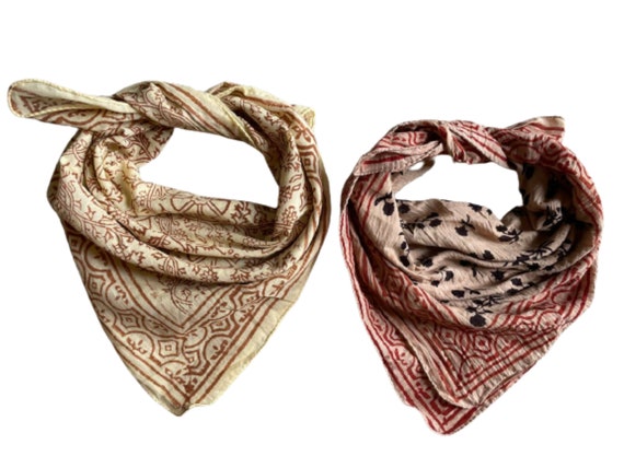 Organic Cotton Bandana Scarf Set: Block Print Paisley Design