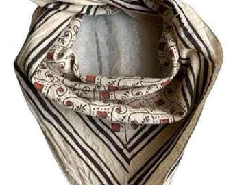 Organic Cotton Bandana Scarf: Hand Block Print Paisley Design