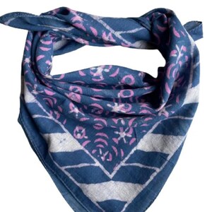 Bandana Scarf Handmade Hand Block Print  Bandana in Cream, Pumpkin and Steel - Handmade Organic Cotton Bandana
