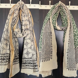 Set of 2 Hand Block Printed Cotton Sarong, Pack of Two sarongs Beach Wrap Pareo, Long Scarf, Large Sarong, Cover up. image 3