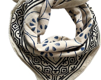 Organic Cotton Bandana Scarf: Hand Block Print Paisley Design