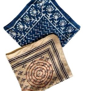 Lot de 2 bandanas en coton bio : écharpes cachemire imprimées main bloc
