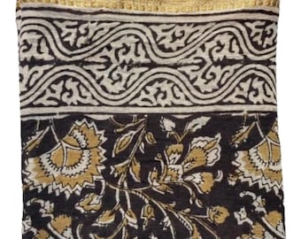 Hand Block Printed Floral Sarong: Natural Cotton Beach Coverup